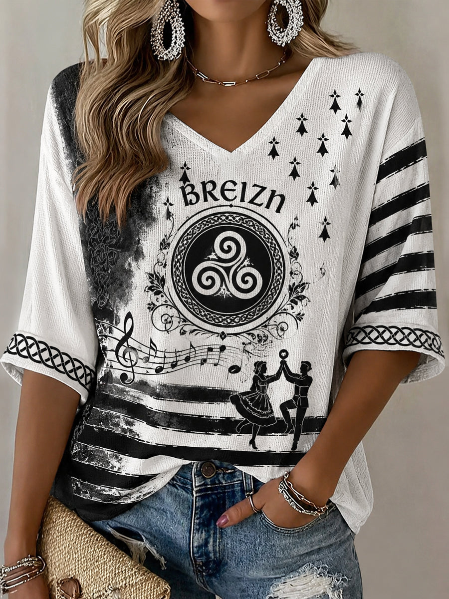 Camiseta Mujer France Brittany Celtic Print Casual