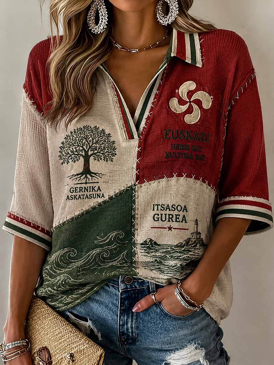 Camiseta estampada con diseño tradicional vasco para mujer