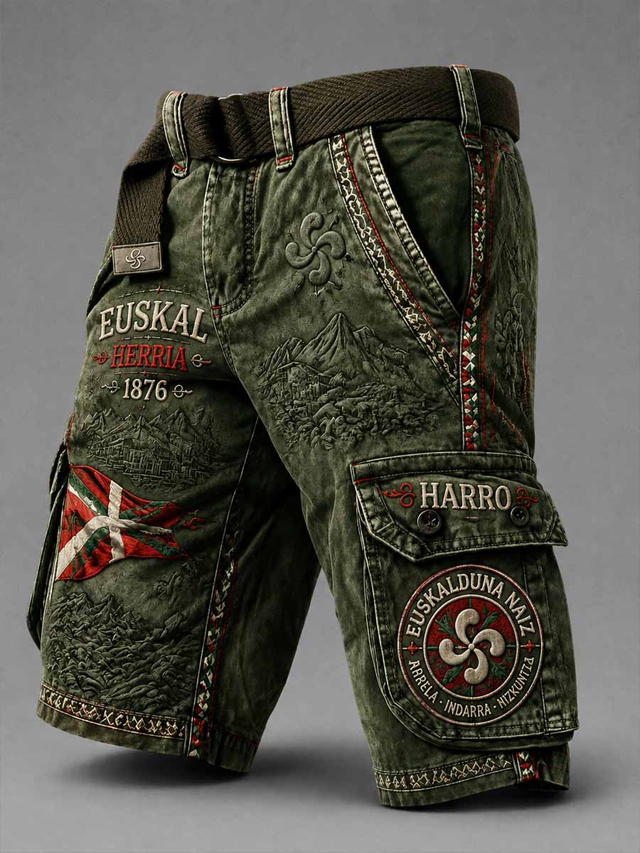 Pantalones cortos estampados con patrón vasco tradicional de los hombres