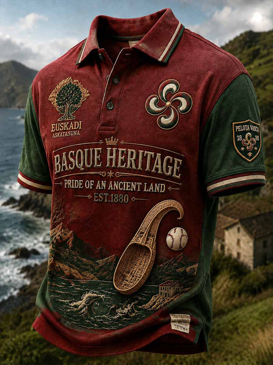Polo con estampado tradicional de calabaza vasca para hombre