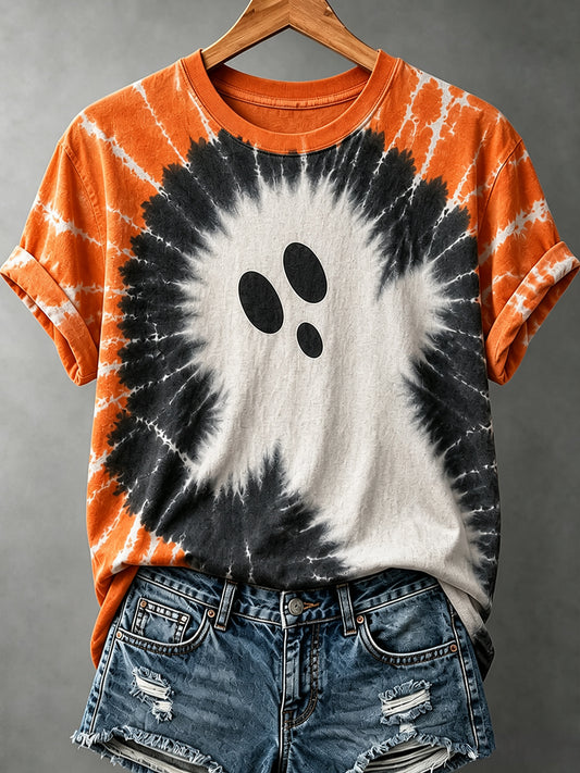 Camiseta informal con estampado artístico de Halloween para mujer