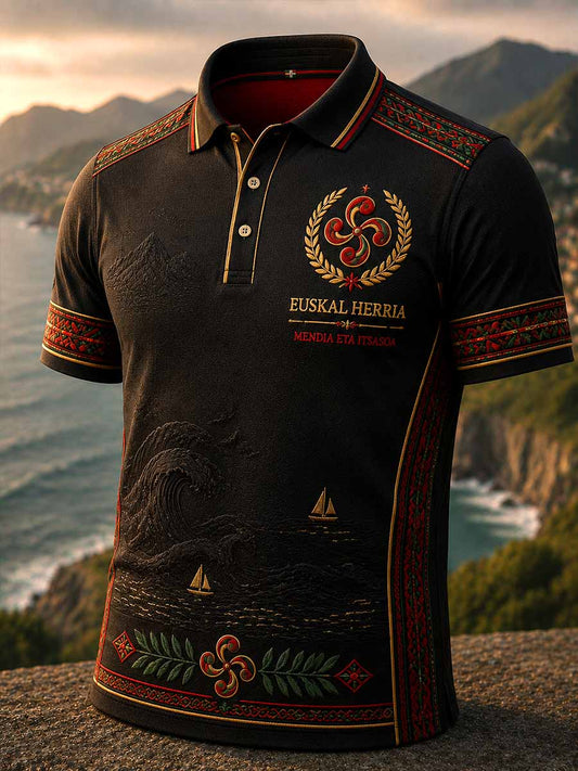 Camisa polo vintage con estampado vasco para hombre