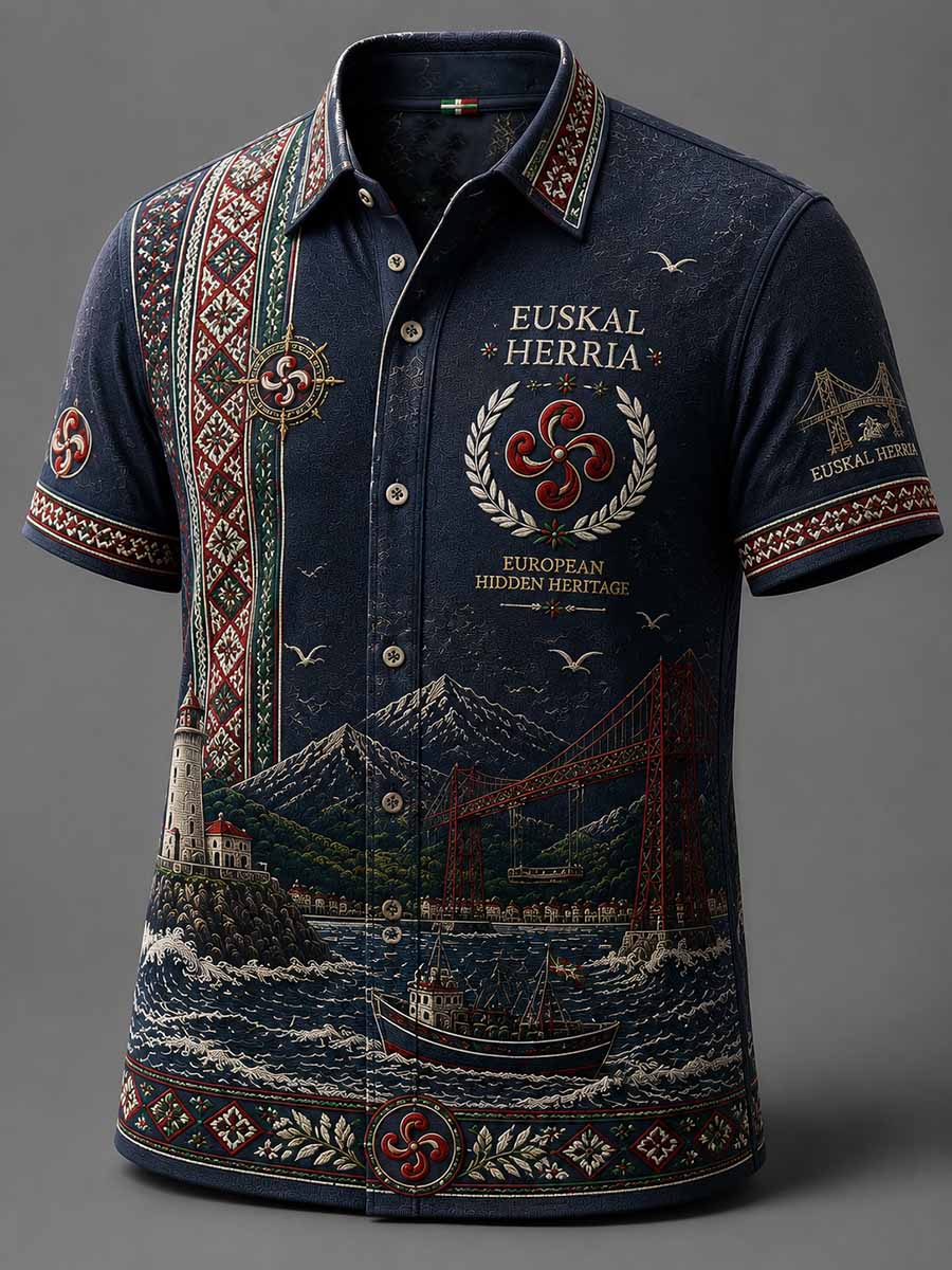 Camisa con estampado vasco vintage para hombre