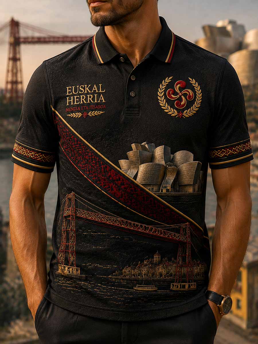 Camisa polo vintage con estampado vasco para hombre