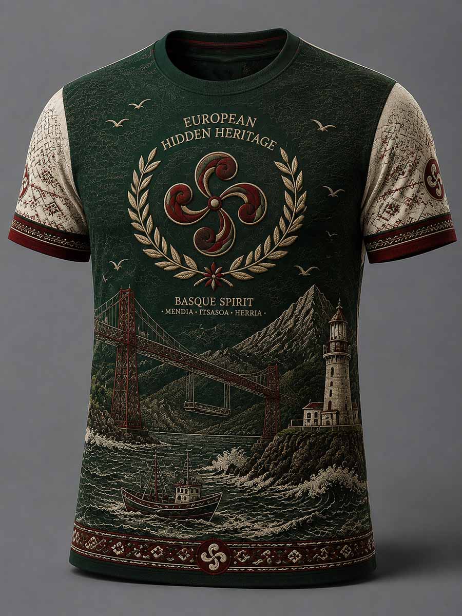 Camiseta vintage para hombre con estampado de los Pirineos y el mar