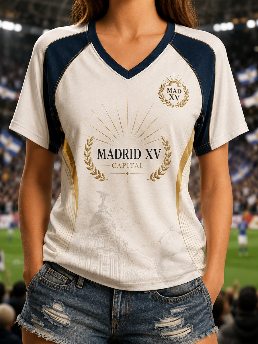 Camiseta de manga corta con cuello en V para mujer Real Madrid