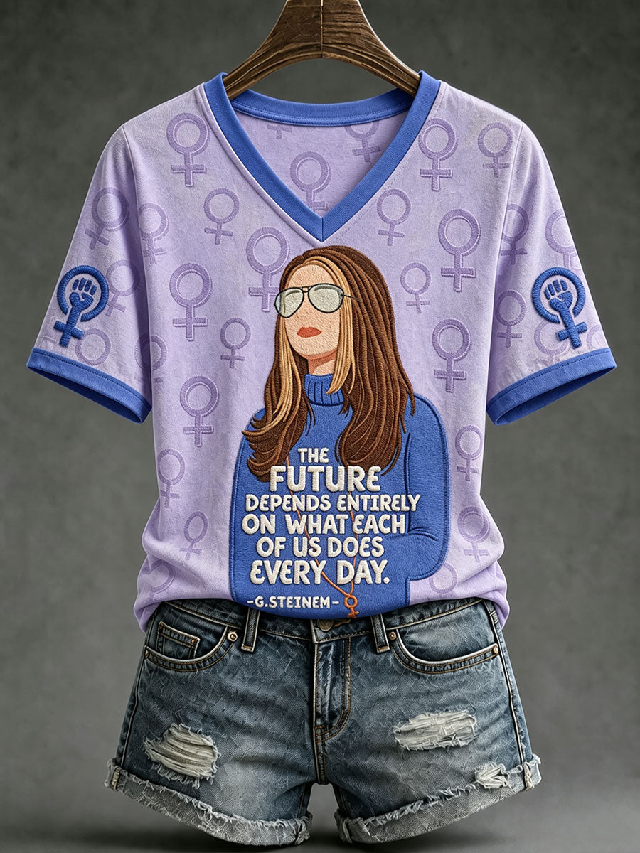 “El futuro depende enteramente de lo que cada uno de nosotros hace todos los días.” Camisetas con cuello en v