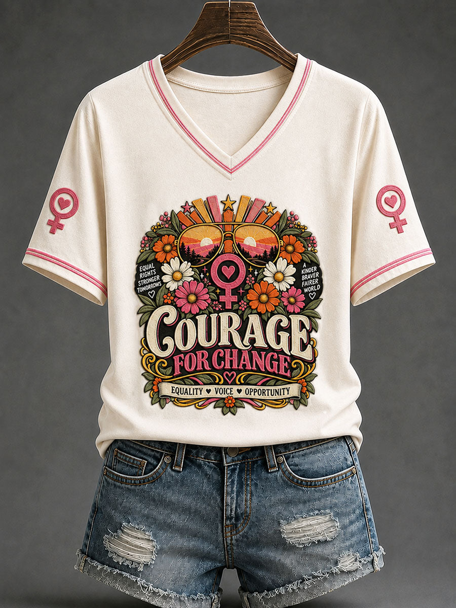 Camiseta Conmemorativa de Arte Feminista "Coraje para el Cambio" para mujer