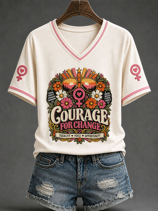 Camiseta Conmemorativa de Arte Feminista "Coraje para el Cambio" para mujer