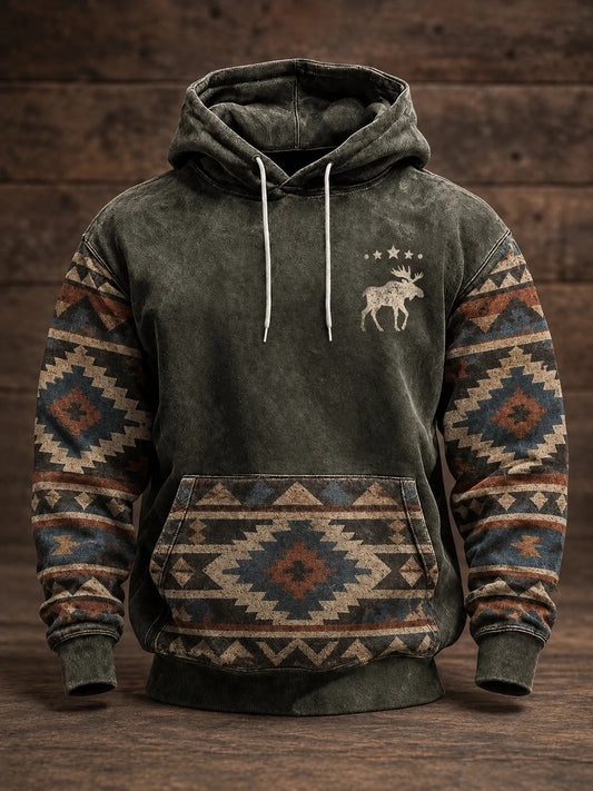 Sudadera con capucha estampada estilo vaquero retro para hombre
