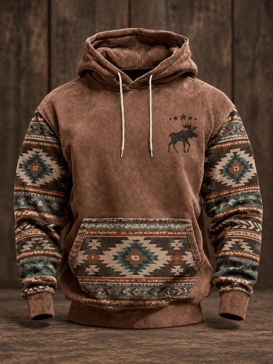 Sudadera con capucha estampada estilo vaquero retro para hombre