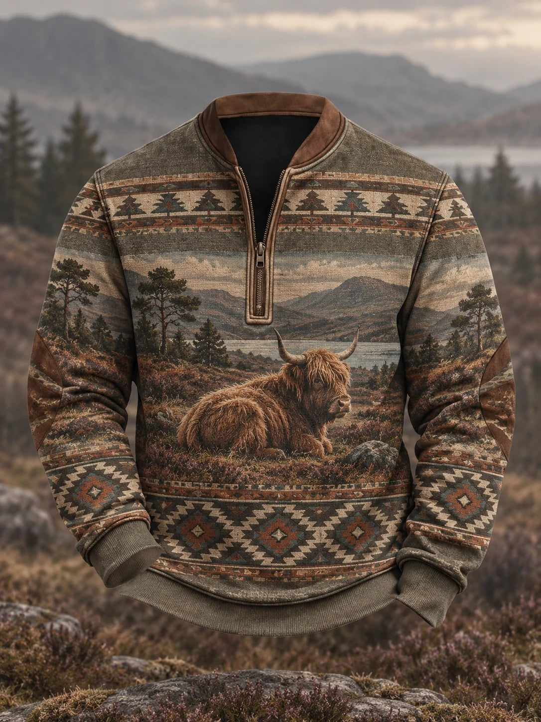 Hombres Retro Western Impreso Sudadera