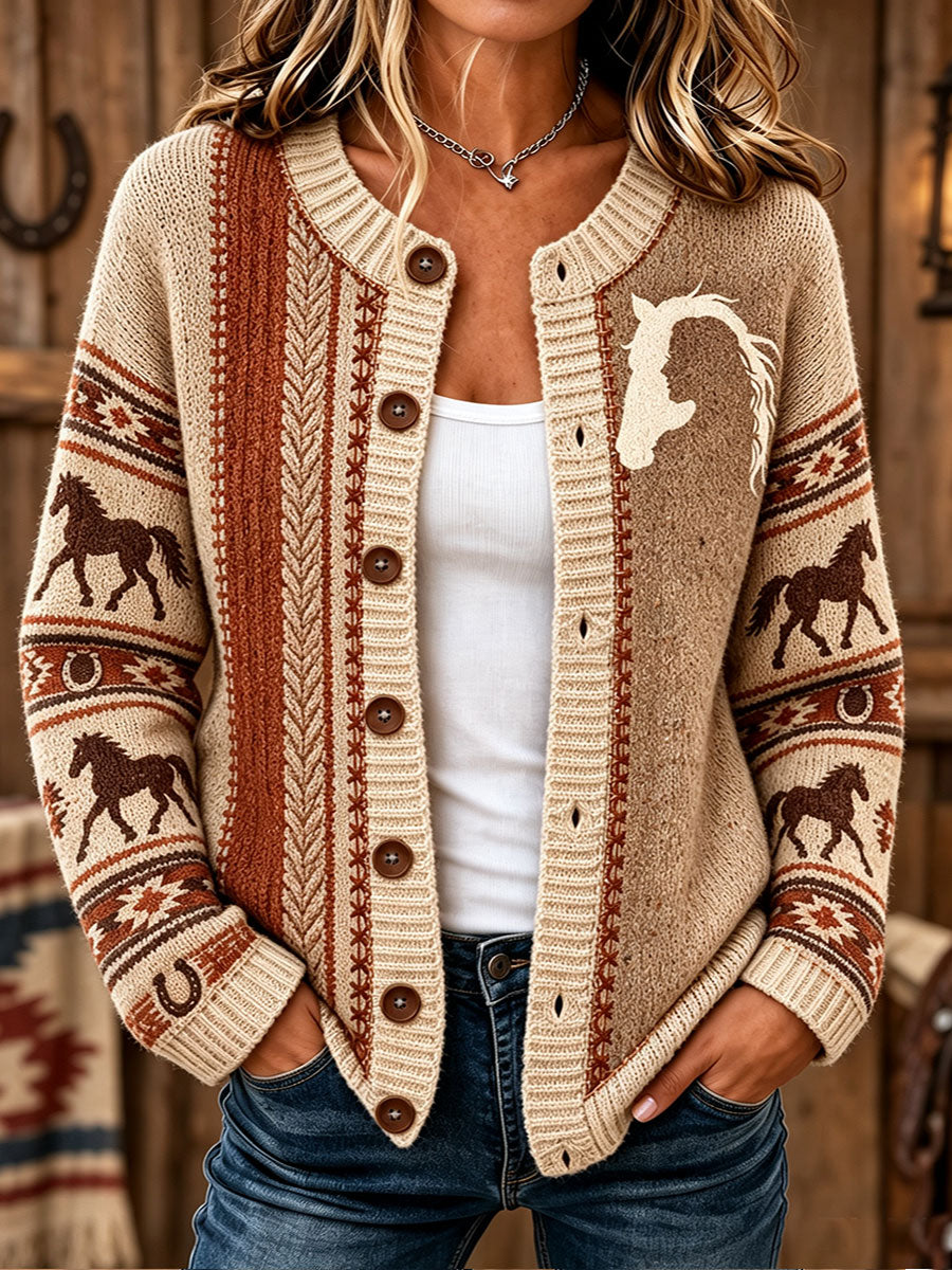 Chaqueta de punto estilo cardigan estampado de patrón occidental de mujer