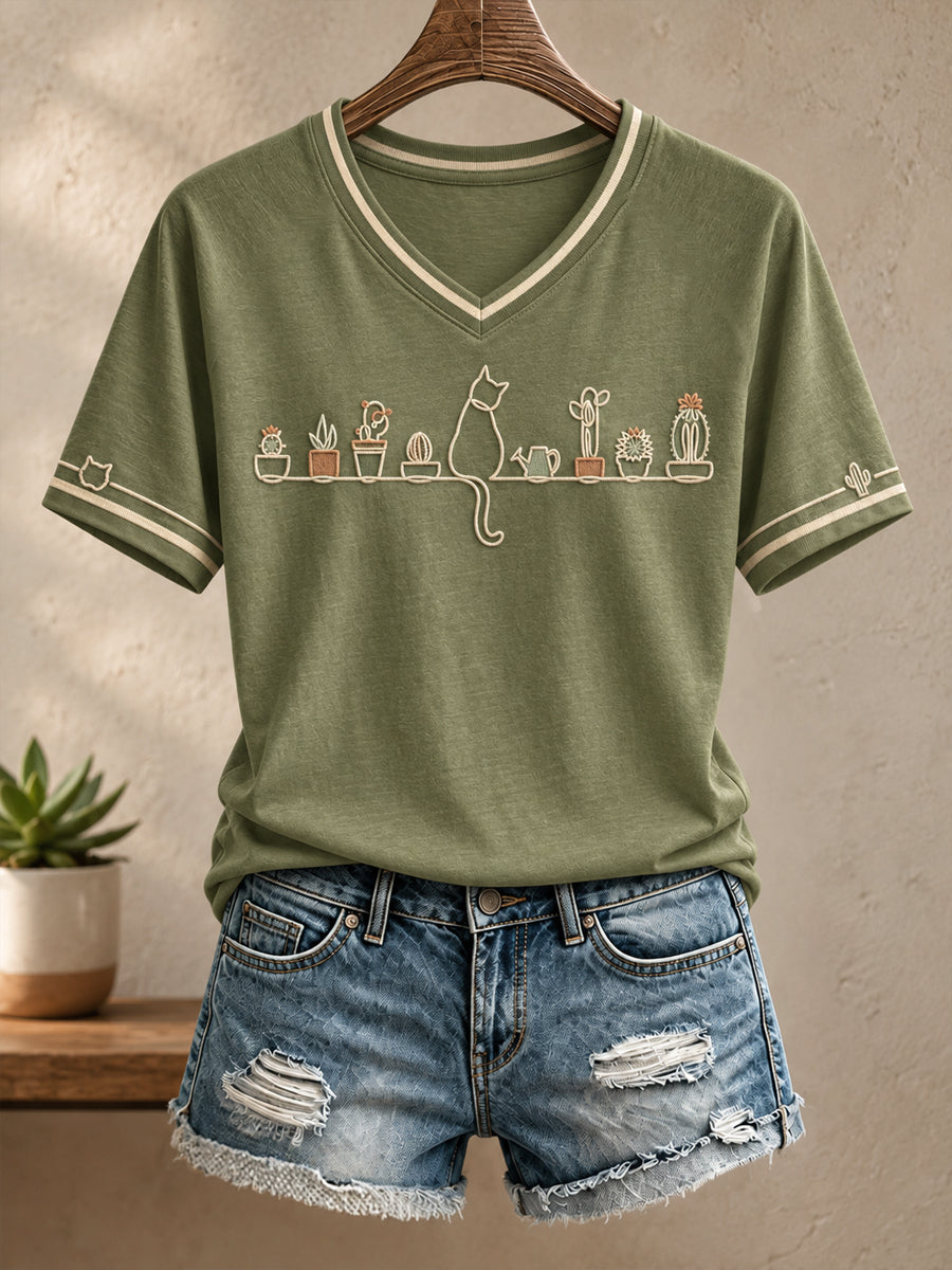 Camiseta estampada con diseño artístico para amantes de las plantas, para mujer