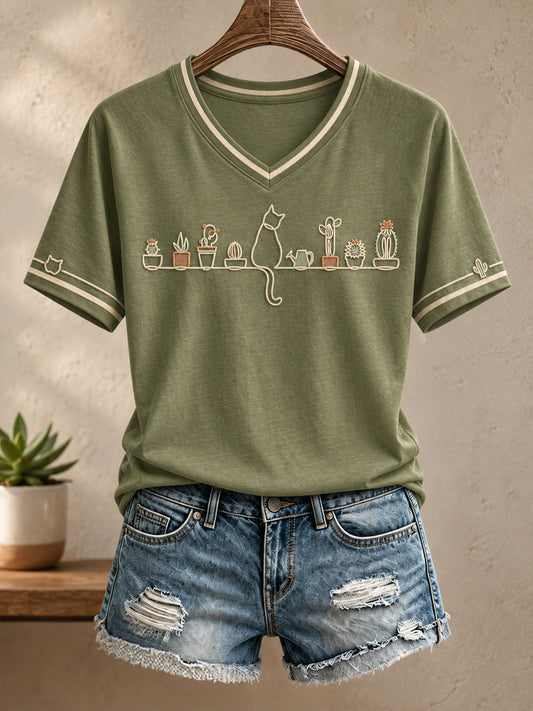 Camiseta estampada con diseño artístico para amantes de las plantas, para mujer