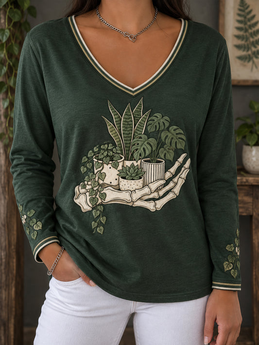 Camiseta estampada con diseño artístico para amantes de las plantas, para mujer
