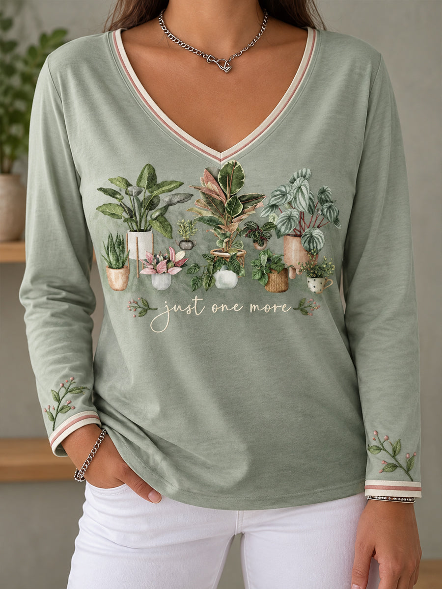 Camiseta estampada con diseño artístico para amantes de las plantas, para mujer