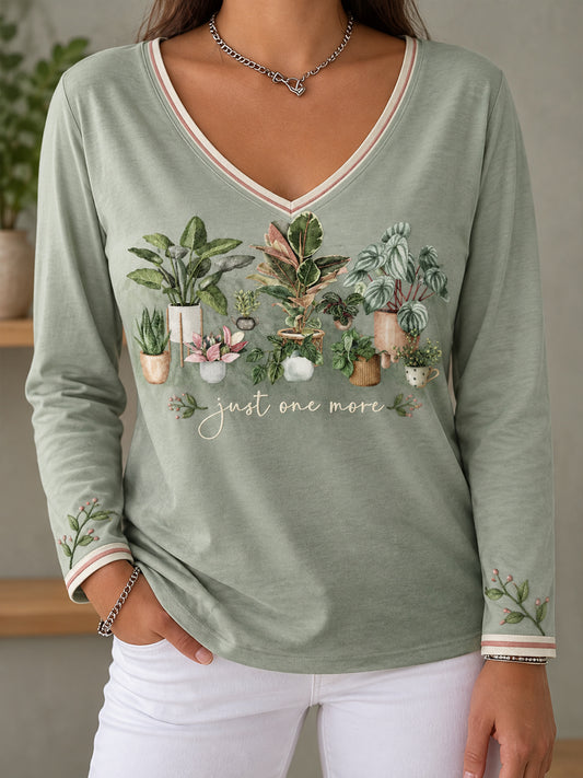 Camiseta estampada con diseño artístico para amantes de las plantas, para mujer