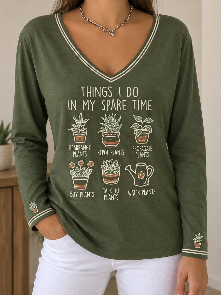 Camiseta estampada con diseño artístico para amantes de las plantas, para mujer