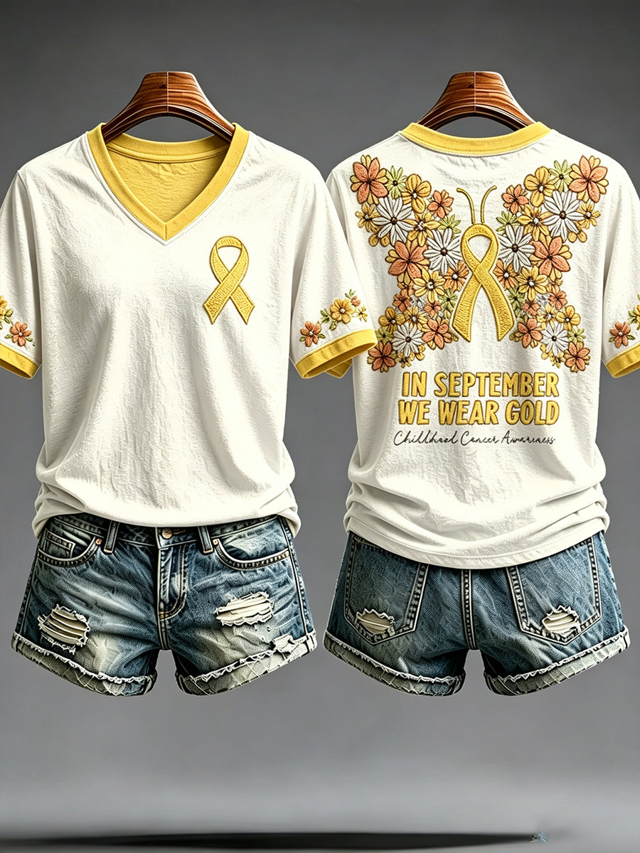 Camiseta estampada de concienciación sobre el cáncer infantil en mujeres