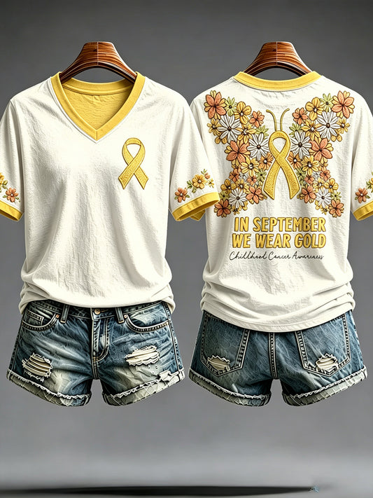 Camiseta estampada de concienciación sobre el cáncer infantil en mujeres