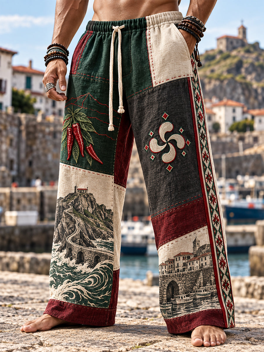Pantalones de algodón y cáñamo vascos de hombre