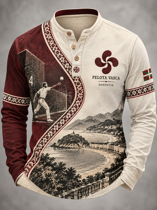 Camiseta casual con botones para hombre, estilo vasco
