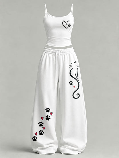Conjunto informal con estampado de gatos para mujer