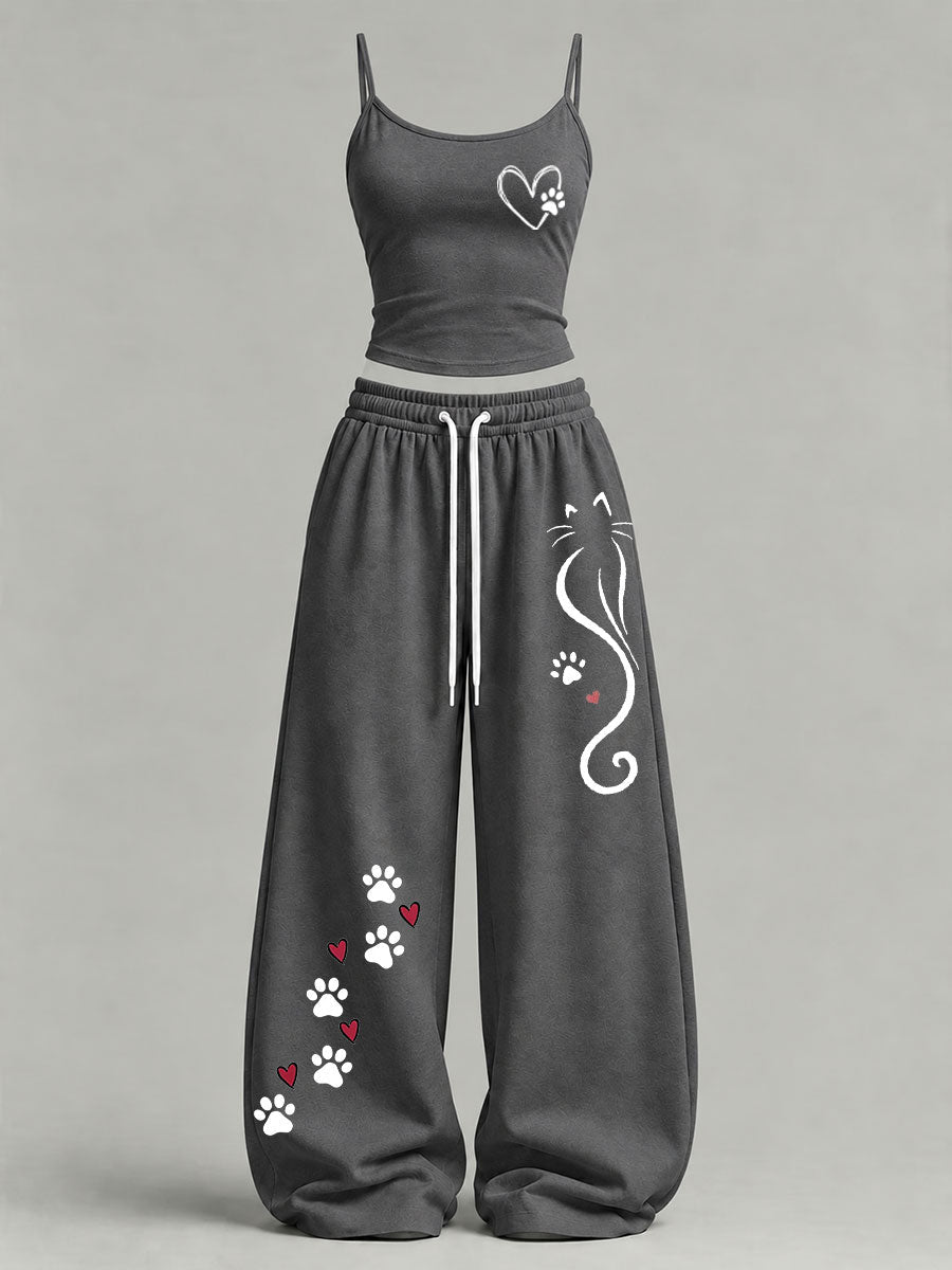 Conjunto informal con estampado de gatos para mujer