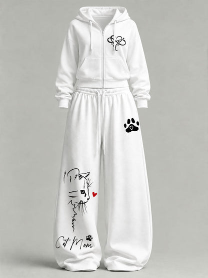 Conjunto informal con estampado de gatos para mujer
