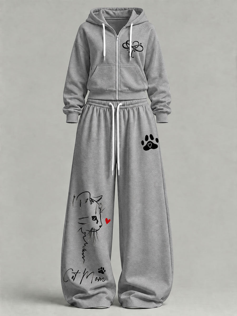 Conjunto informal con estampado de gatos para mujer