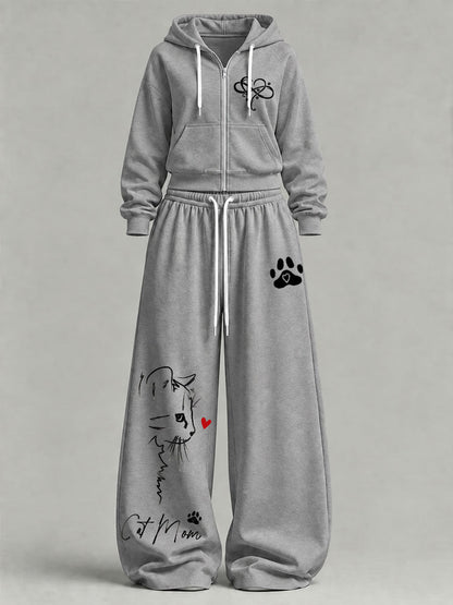 Conjunto informal con estampado de gatos para mujer