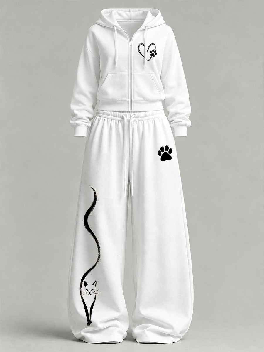 Conjunto casual lindo gato estampado de mujer