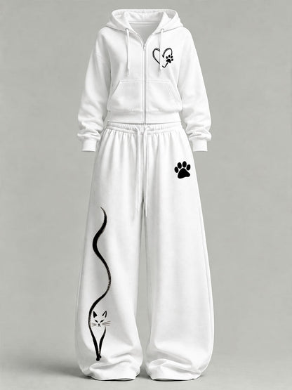 Conjunto casual lindo gato estampado de mujer