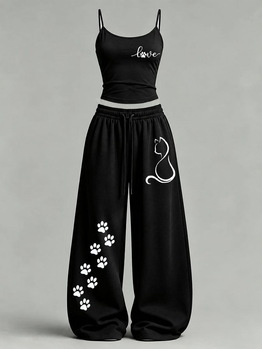 Conjunto informal con estampado de gatos para mujer