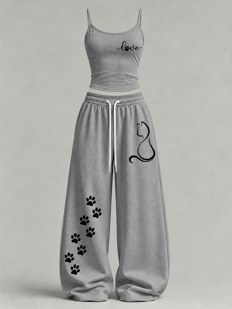 Conjunto informal con estampado de gatos para mujer