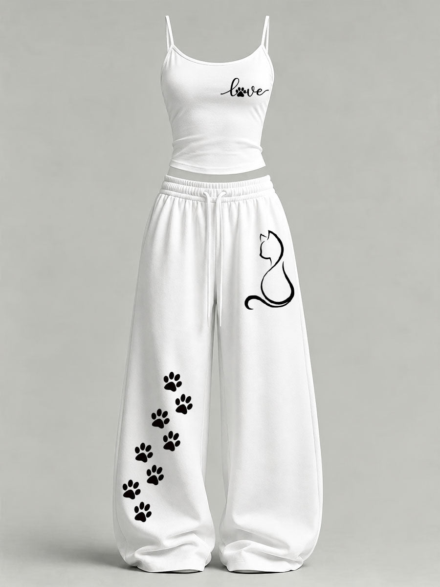 Conjunto informal con estampado de gatos para mujer
