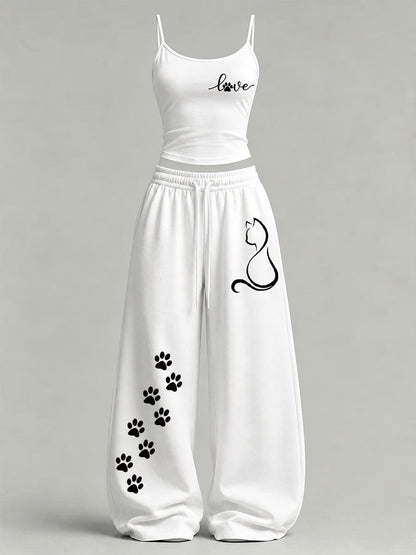 Conjunto informal con estampado de gatos para mujer
