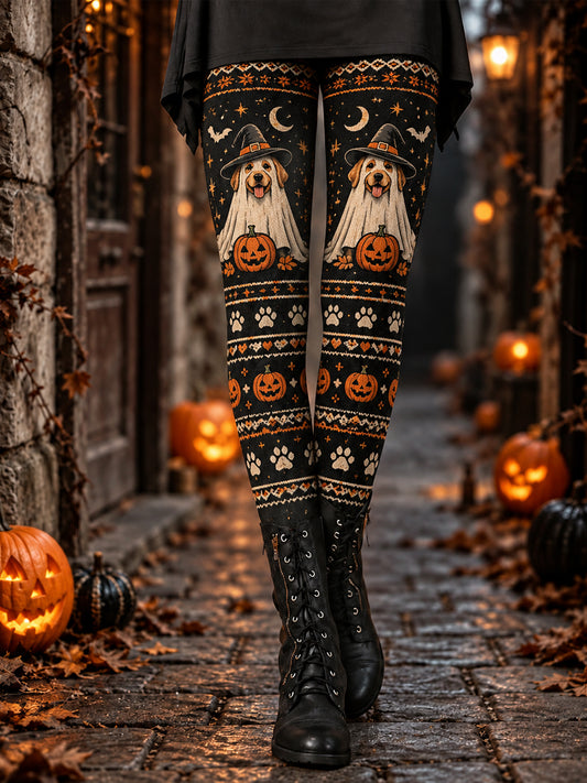 Leggings con estampado de perros de Halloween para mujer
