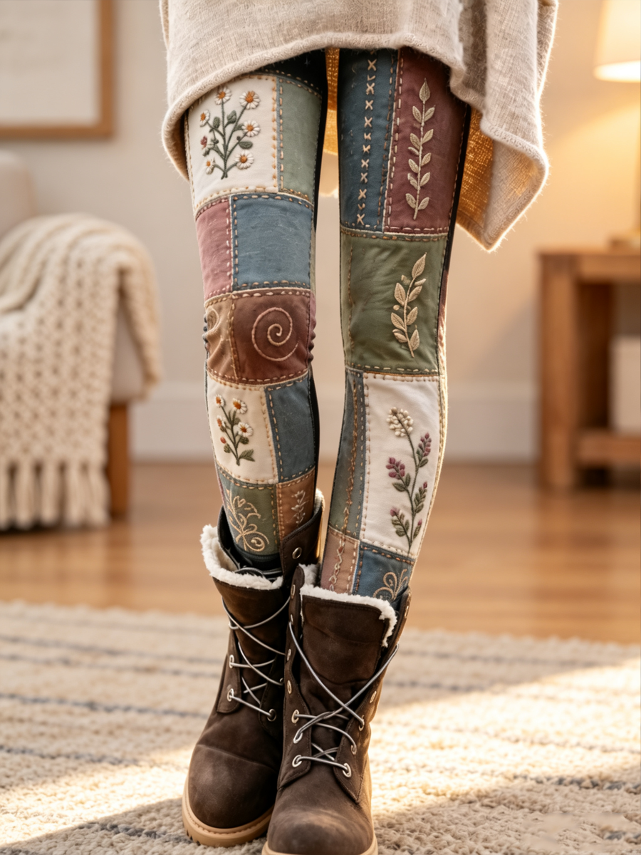 Leggings de terciopelo con estampado floral artístico para mujer, colección otoño/invierno