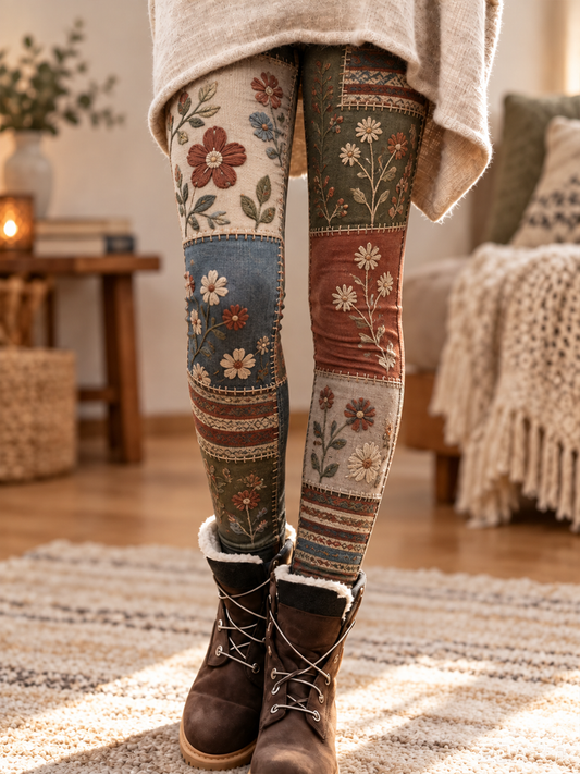 Leggings de terciopelo con estampado floral artístico para mujer, colección otoño/invierno