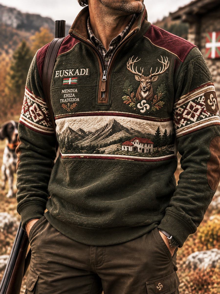 Polo con cremallera con estampado animal de temporada de caza vasca retro