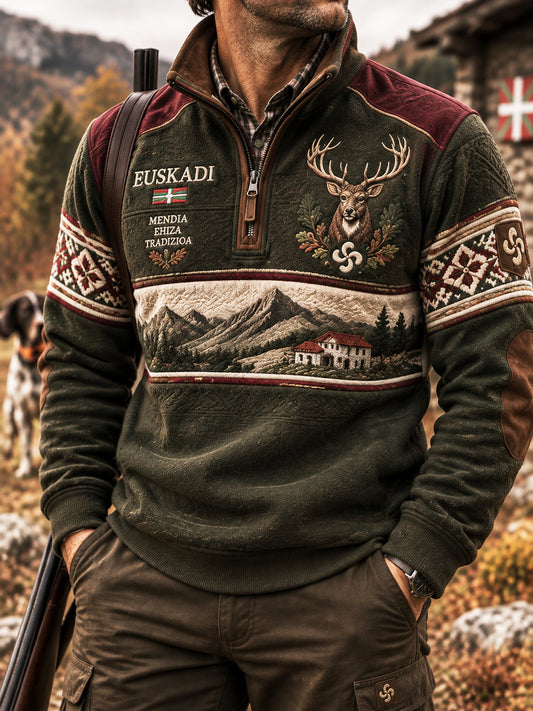 Polo con cremallera con estampado animal de temporada de caza vasca retro