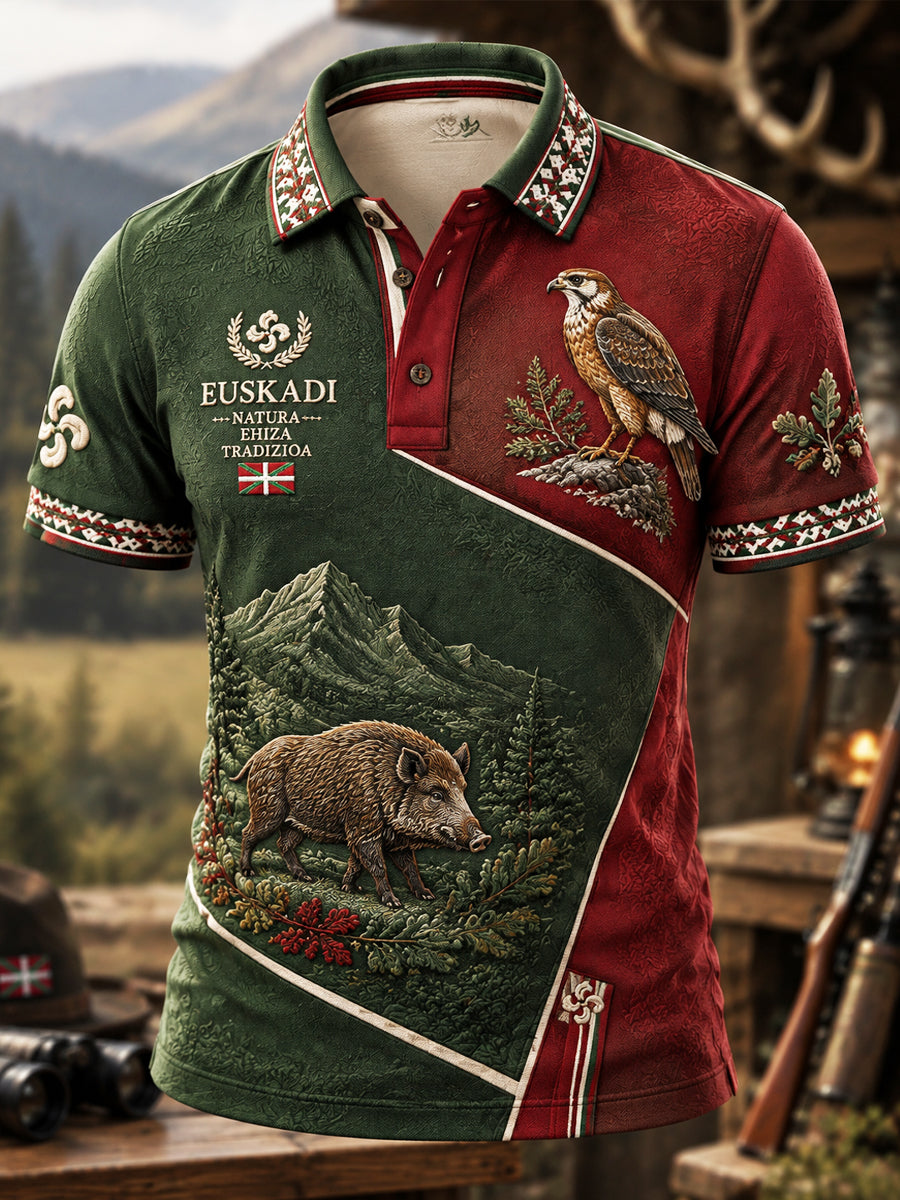 Polo de bloque de color de temporada de caza vasca retro