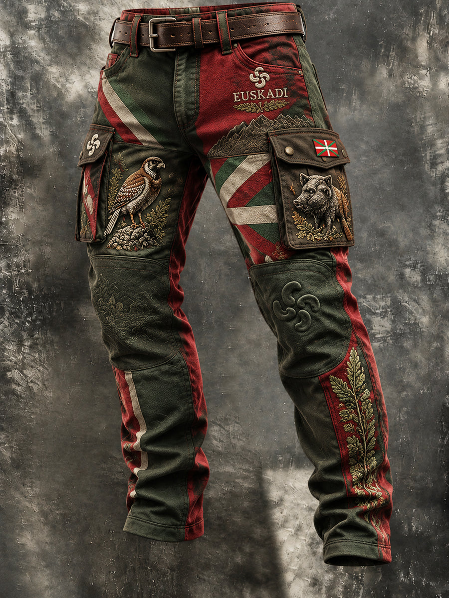 Retro Vasco Caza Temporada al aire libre Patchwork Pantalones de trabajo