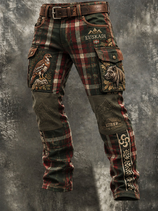 Retro Basque Hunting Season Pantalones de trabajo a cuadros al aire libre