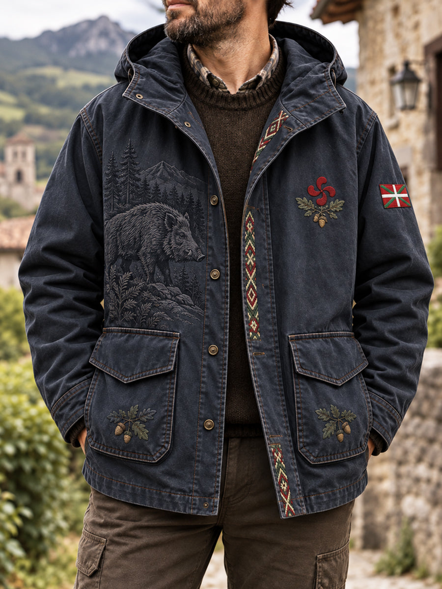 Chaqueta con capucha clásica de la caza vasca de la vendimia de los hombres