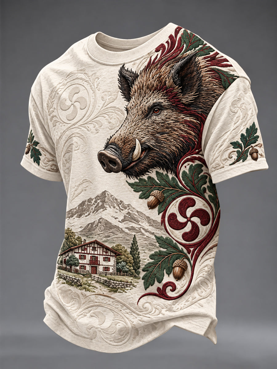 Retro Basque Wild Boar camiseta casual
