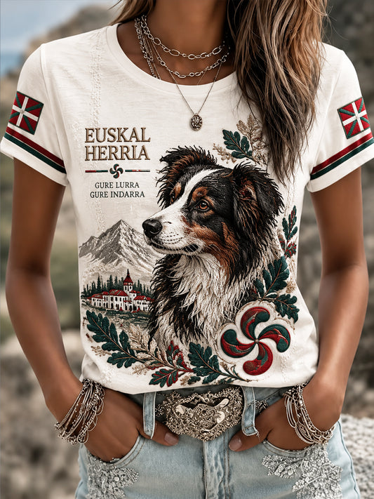 Camiseta casual de pastor vasco retro para mujer