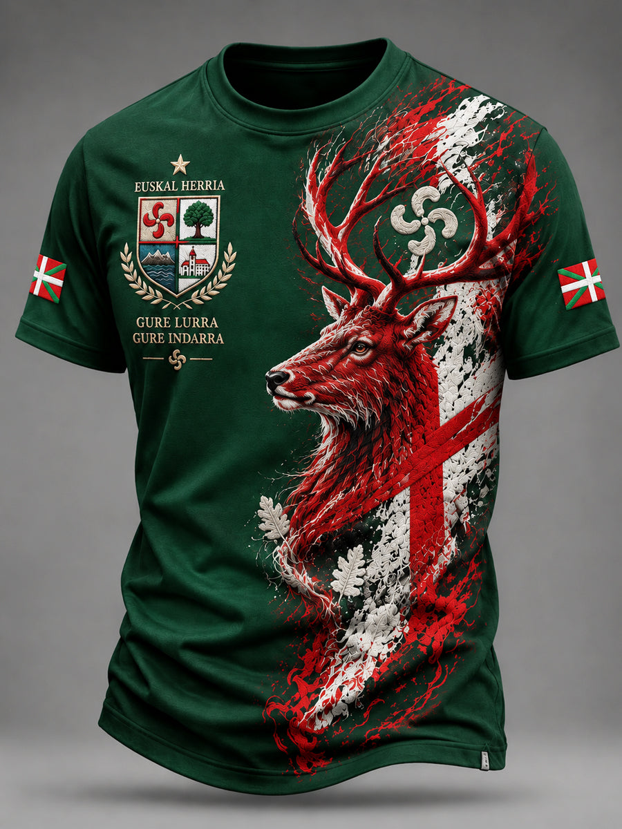 Camiseta ocasional artística de los ciervos rojos vascos del vintage